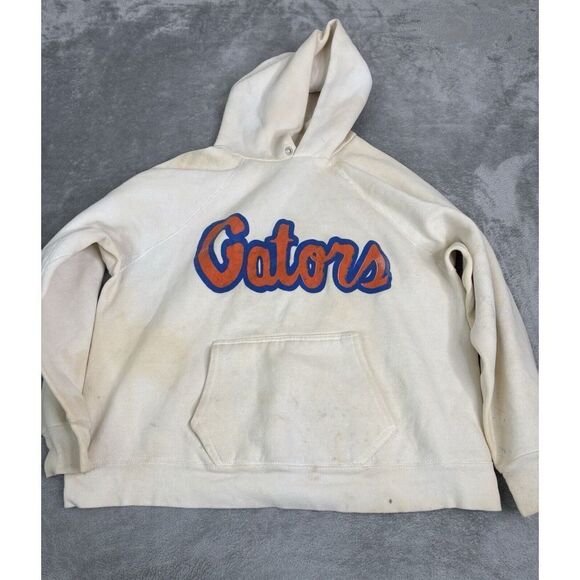 Vintage 80s Florida Gators Pullover Hoodie Men's Size Large Beige - Picture 1 of 13